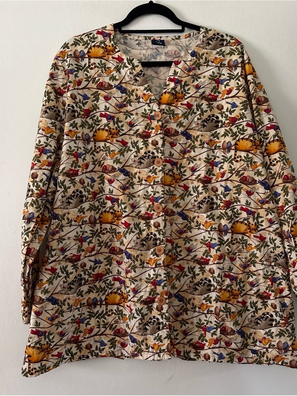 Barco Uniforms Cream Botanical-Print Bomber Jacket